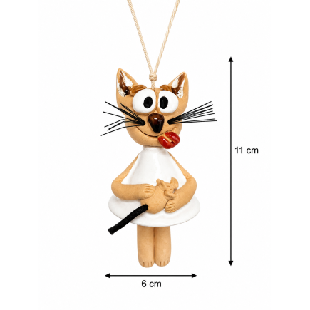 Handmade Hanging Ceramic Cat with Mouse