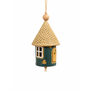 Green handmade ceramic hanging house