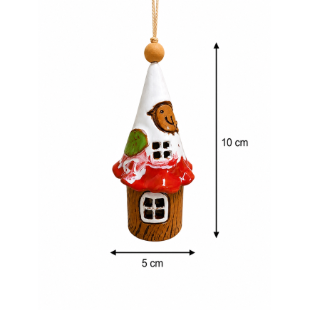 Handmade Ceramic House Wind Bell with Bird