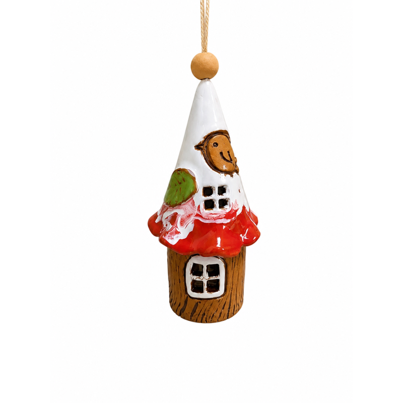 Handmade Ceramic House Wind Bell with Bird