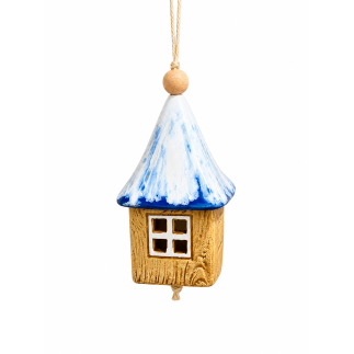Blue handmade ceramic house wind bell