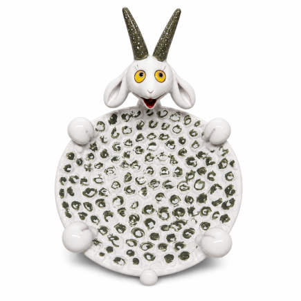 Handmade ceramic goat trinket dish.
