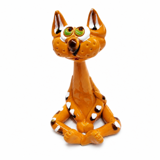 Funny orange ceramic cat incense burner