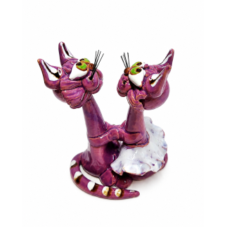 Handmade purple two-cat incense stick holder
