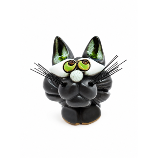 Handmade black cat-shaped incense stick holder