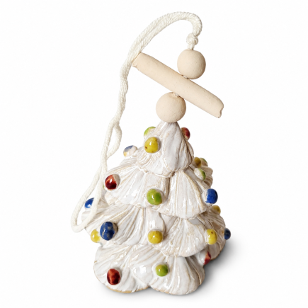 White handmade ceramic Christmas tree bell decoration