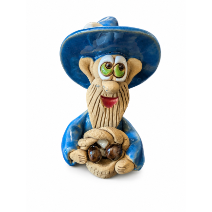 Blue ceramic house gnome with basket