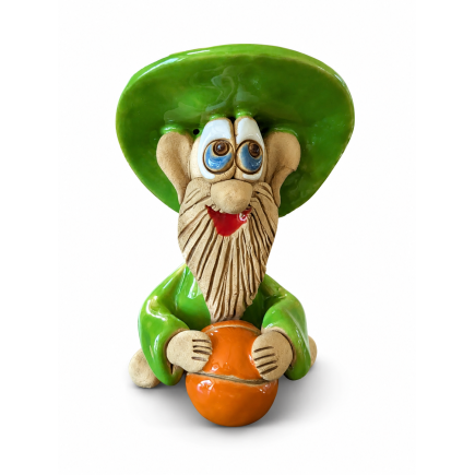 Green ceramic house gnome with basketball