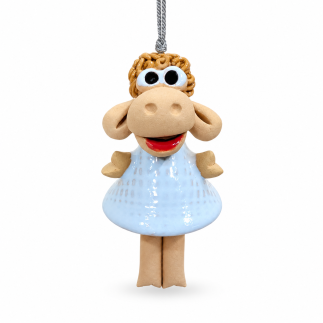 Handmade ceramic sheep ornament with white dress – charming hanging decoration
