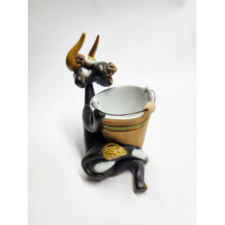Clay Cow with Bucket – Handmade Pencil Holder or Trinket Dish