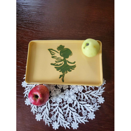 molinuke.lt – Yellow Handmade Clay Coaster with Fairy Motif “Clay Magic”