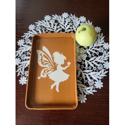 molinuke.lt – Handmade Red Clay Coaster with Fairy Motif “Clay Secret”