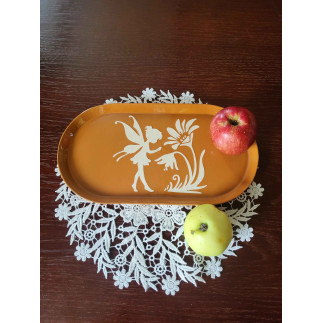 molinuke.lt – Elongated Red Clay Coaster with Flower Fairy Motif “Clay Secret”