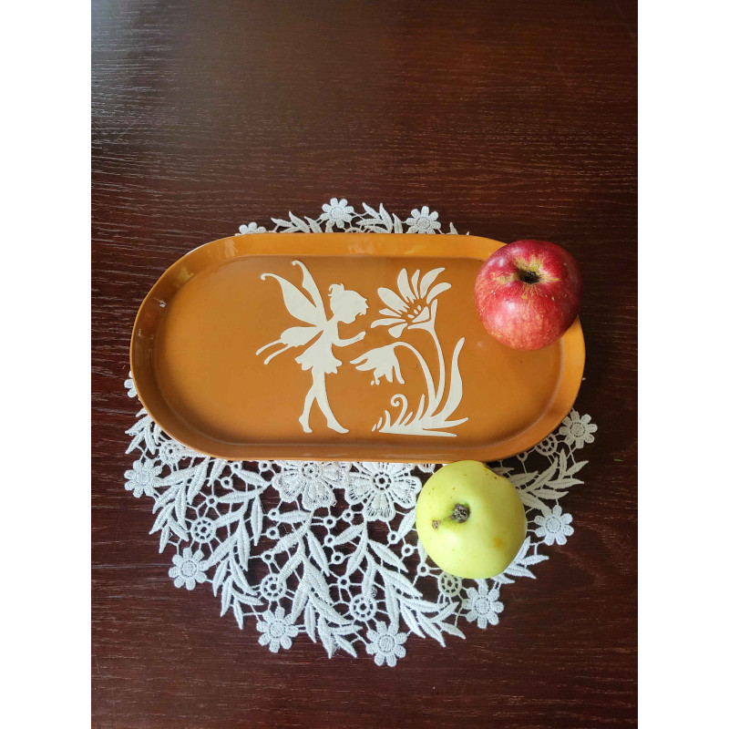 “Clay Secret” – Handmade Elongated Red Clay Coaster with Flower Fairy Motif