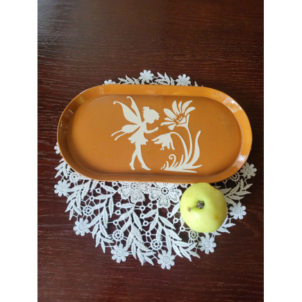 “Clay Secret” – Handmade Elongated Red Clay Coaster with Flower Fairy Motif