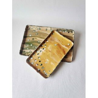 Linksmi taškuoti molio padėkliukai – 2 vnt. rankų darbo komplektas