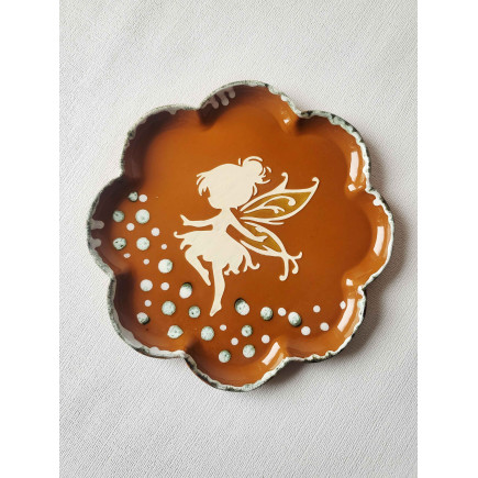 Handmade Plate with Fairy Design – Red Clay