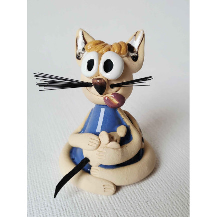Handmade Clay Cat Figurine – Ceramic Home Decor