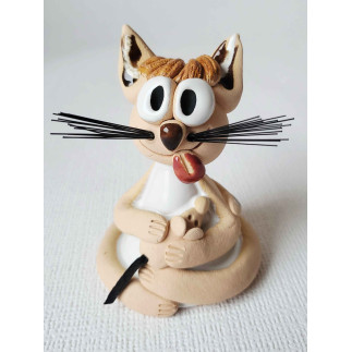 Rankų darbo molinė katino figūrėlė „Tylusis Sargas“