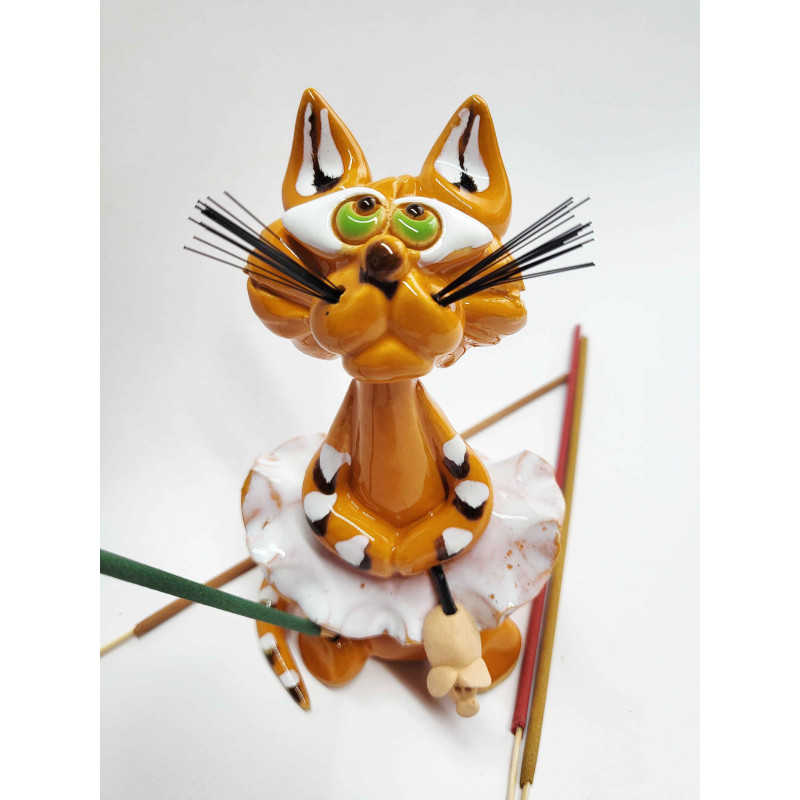 Ceramic Kitty with Mouse Incense Holder – Handmade Decor | molinuke.lt
