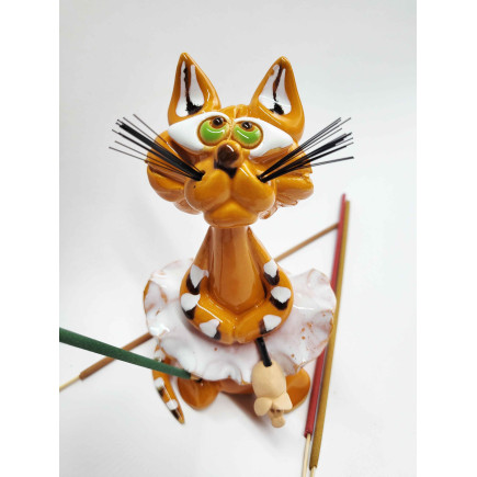 Ceramic Kitty with Mouse Incense Holder – Handmade Decor | molinuke.lt