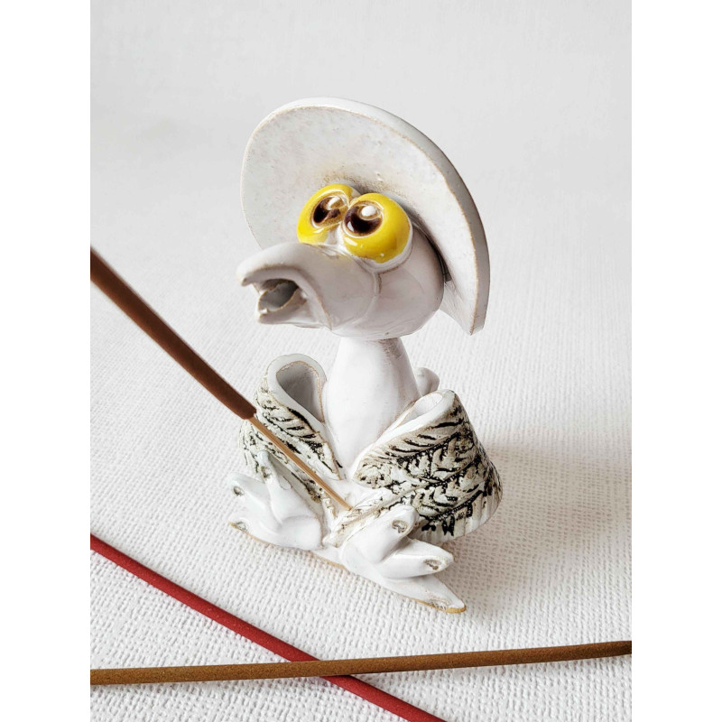 Crow with Hat – Handmade Ceramic Incense Holder