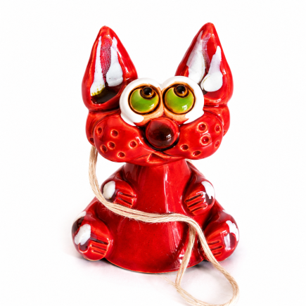 Red handmade ceramic cat bell