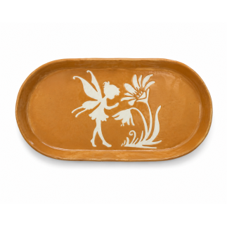 molinuke.lt – Elongated Red Clay Coaster with Flower Fairy Motif “Clay Secret”