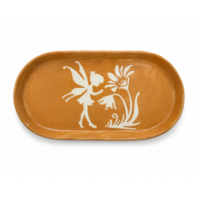 “Clay Secret” – Handmade Elongated Red Clay Coaster with Flower Fairy Motif “Clay Secret” – Handmade Elongated Red Clay Coaster with Flower Fairy Motif
