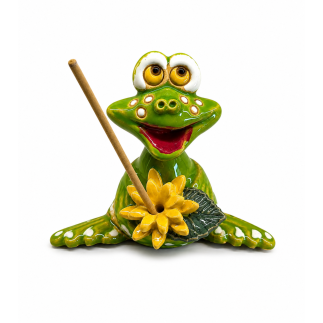Light green ceramic frog incense holder