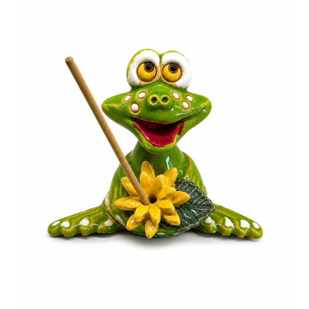 Light Green Ceramic Frog Incense Holder – Handmade Decoration
