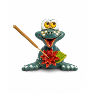 Dark green ceramic frog incense holder