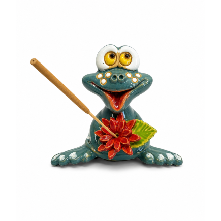 Dark green ceramic frog incense holder